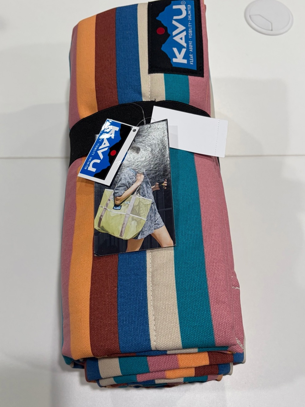 Kavu Swag Cotton Blanket 52x68" Red Stripe NWT Teal Pink Cotton Canvas